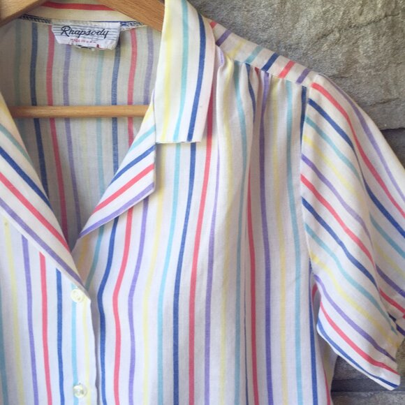 Colorful Stripes Vintage Short-Sleeve Button Down - Picture 1 of 6